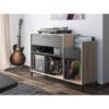 Meuble rangement vinyle - GAMI - Platine - Style urbain - Décor chene - Noir - L 115 x P 40 x H 81 cm