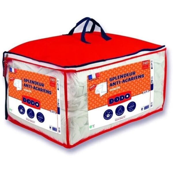 DODO Pack Couette chaude anti-acariens 240x260 cm + 2 oreillers 60x60 cm - Splendeur - Garnissage 100% volupt'air  350gr/m² - Blanc
