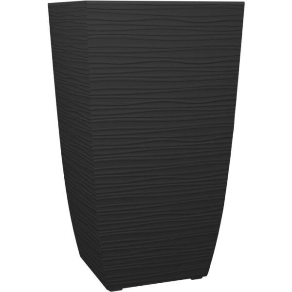 EDA Bac a Fleurs Carré Haut Diva Stone 42 L - avec Bac Amovible - Extérieur ou Intérieur - Décor Vagues - 43