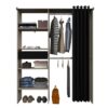 Dressing avec rideau ARTIC - Chene et noir - 1 colonne + 2 penderies + 1 tiroir - EKIPA – Image 5