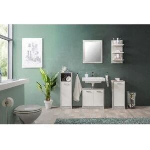 Ensemble de salle de bain Madeira - Coloris béton structuré - 1 meuble lavabo + 1 étagere + 1 petite commode +  1 commode