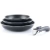 Set de 3 poeles - ARTHUR MARTIN - AM130 - noir - Tous feux dont induction - 20/24/28 cm + 1 poignée - Aluminium