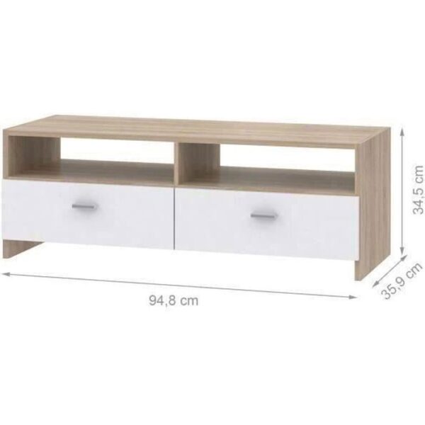 Meuble TV PILVI - Blanc mat et chene - Contemporain - L 95 x P 36 x H 34