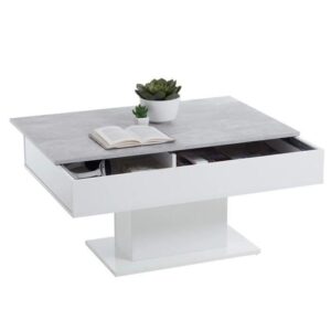 Table Basse - Bout de canapé -  mélamine Gris Béton et Blanc L100 x H46