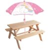 Table pique-nique Licorne en pin avec parasol - FUN HOUSE - H.53 x l.95 x P.75 cm - Pour enfant