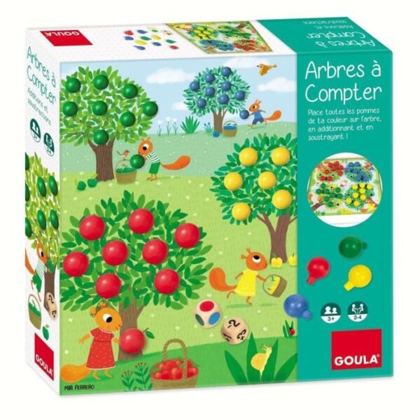 Jeu éducatif - GOULA - Arbres a compter - Pommes en bois et dés