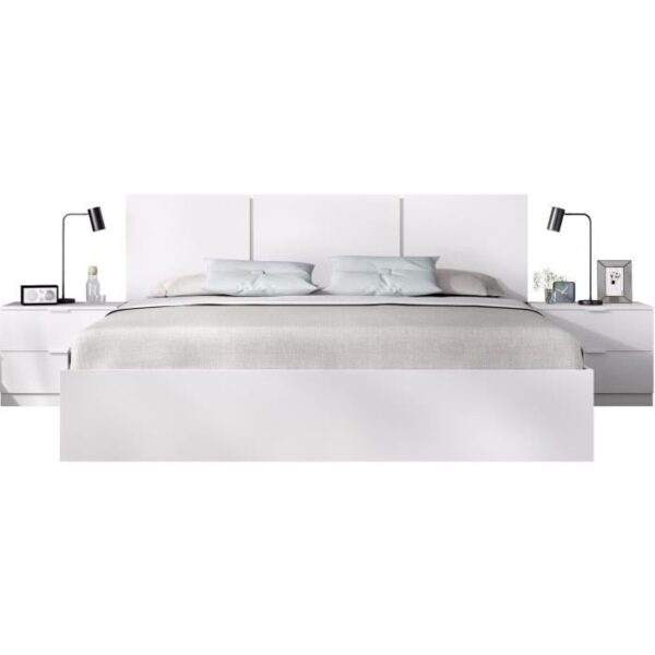 Lit adulte avec chevets intégrés HAVANA  - 140 x 190 cm - Blanc