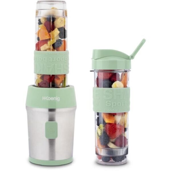 Mini blender - H.KoeNIG - SMOO18 - 300 W - 570 mL - Vert pastel - Gourdes incluses - Sans BPA