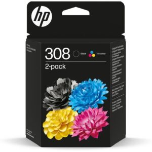 Pack de 2 cartouches d'encre HP 308 authentiques noire et tricolore (6L6S6UE) pour HP Envy 6110