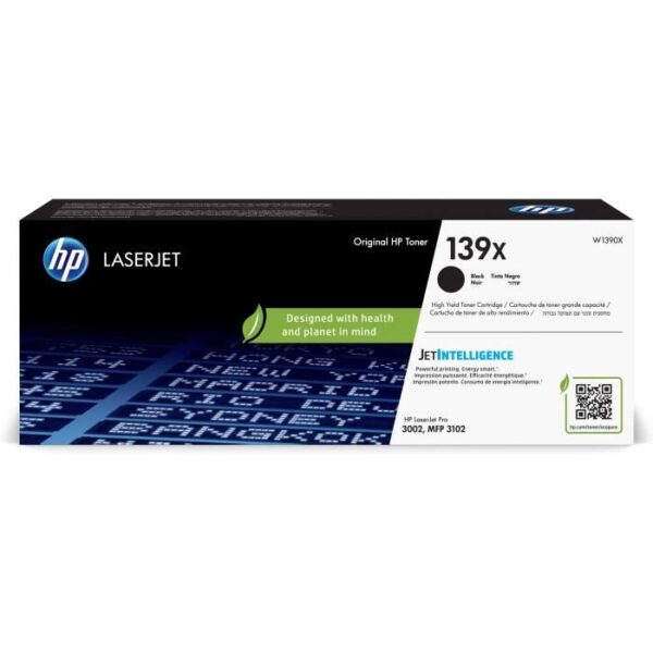 HP 139X Cartouche de Toner noir authentique (W1390X) grande capacité pour HP LaserJet Pro 3001/3002/3003/3004/3101/3102/3103/3104