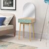 Coiffeuse 1 tiroir 1 miroir - Décor chene et vert - Pieds en bois massif - L 50 x P 40 x H 135 cm - GARDENIA – Image 2