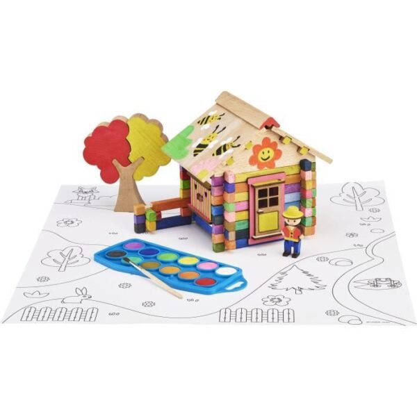 Chalet a Peindre 85 Pieces - JEUJURA - Jeu de Construction en Bois Naturel