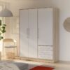 Armoire - Bois aggloméré chene et blanc - Contemporain - Chambre - L 144