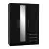 Armoire 3 portes battantes avec miroir + 3 tiroirs - Bois aggloméré - Noir - L 144,6 x P 60 x H 200 cm - JUPITER – Image 3