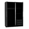 Armoire 3 portes battantes avec miroir + 3 tiroirs - Bois aggloméré - Noir - L 144,6 x P 60 x H 200 cm - JUPITER – Image 4