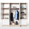 Armoire 4 portes battantes + 6 tiroirs - Chene et blanc - L 206 x P 60 x H 200 cm - JUPITER – Image 2