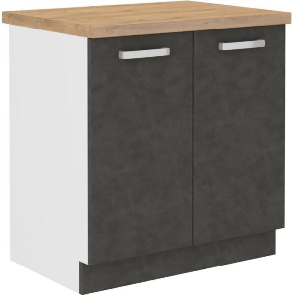 Meuble bas 2 portes battantes avec plan de travail - Gris mat - L 80 x P 51