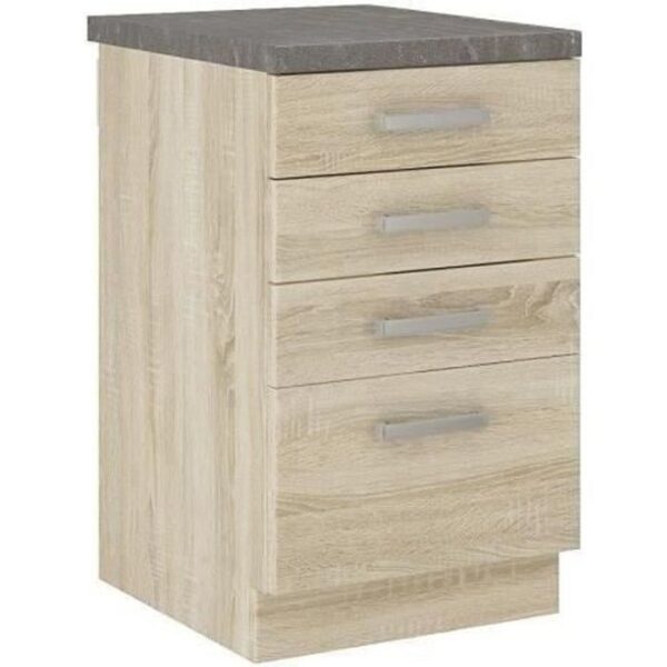 Meuble bas 4 tiroirs avec plan de travail - Décor chene sonoma - L 40 x P 51