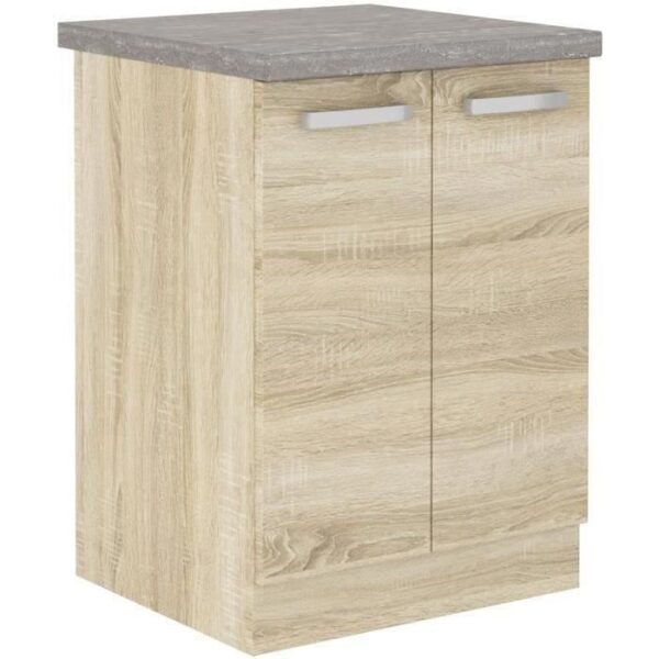 Meuble bas 2 portes battantes - Décor chene sonoma - L 60 x P 51