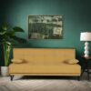 Banquette convertible 3 places - LIMRA - Tissu moutarde - 2 coussins - Coffre de rangement -  190 x 87 x 87 cm – Image 2