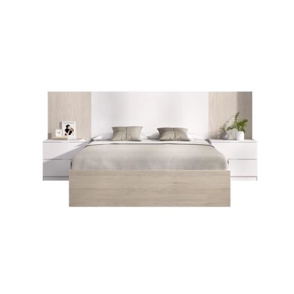 Lit adulte avec chevets intégrés LOMA - 140 x 190 cm - Chene naturel / Blanc
