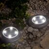 Lot de 8 spots solaires ronds inox encastrable ou a piquer - LUMISKY - DECKY - LED blanc froid - Ø12 cm – Image 4