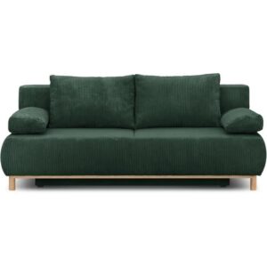 Banquette convertible 3 places MIKA - Velours côtelé Vert foret - Coffre de rangement - L 192 x H 84 x P 93 cm