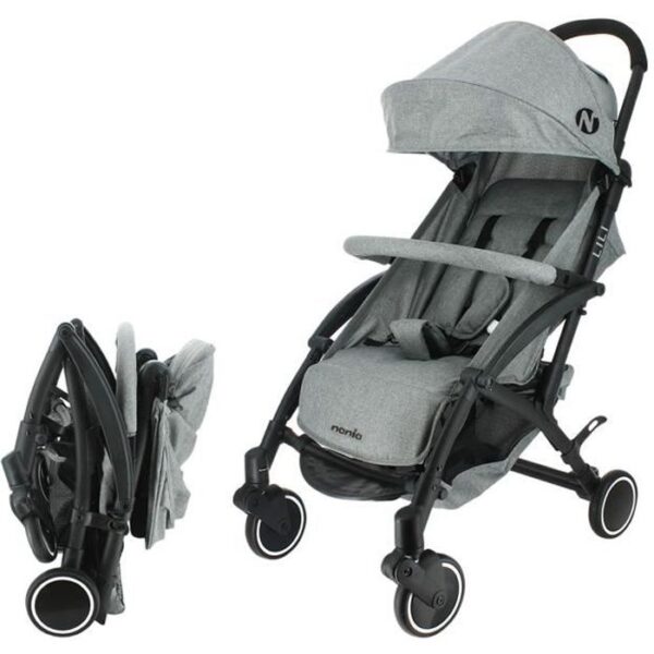 NANIA Poussette compacte Lili - 0-36 mois - Jusqu'a 15kg - Dossier inclinable - Roues pivotantes a suspensions - Gris