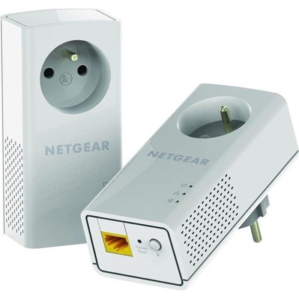 NETGEAR Pack de 2 adaptateurs CPL 2000 Mbit/s- 2 ports 10/100/1000 RJ45 - Avec prise intégrée PLP2000-100FRS