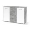 Buffet bas PILVI - 2 portes et 4 tiroirs - Blanc et béton clair - L 122
