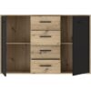 Buffet PILVI - Style contemporain - Particules mélaminé - Décor Chene et noir - 2 portes + 4 tiroirs - L 122,6 x P 34,2 x H 81,7 cm – Image 5