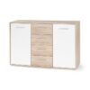 Buffet bas PILVI - 2 portes et 4 tiroirs - Blanc et chene sonoma - L 122
