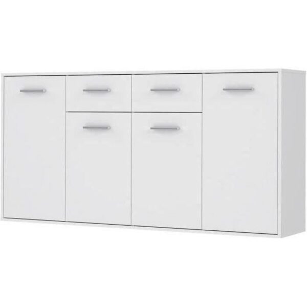 Buffet bas PILVI - 4 portes et 2 tiroirs - Blanc mat - L 162