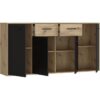 Buffet PILVI - Style contemporain - Particules mélaminé - Décor Chene et noir - 4 portes + 2 tiroirs - L 162,3 x P 34,2 x H 81,7 cm – Image 5