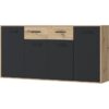 Buffet PILVI - Style contemporain - Particules mélaminé - Décor Chene et noir - 4 portes + 2 tiroirs - L 162,3 x P 34,2 x H 81,7 cm – Image 6
