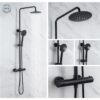 Colonne de douche OCEANIC - Mitigeur thermostatique - Pomme haute ronde diametre 20 cm - Noir mat – Image 4