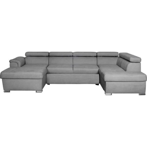 Canapé convertible panoramique PARMA 6 places - Tissu gris clair - L322 x P196 x H76 cm