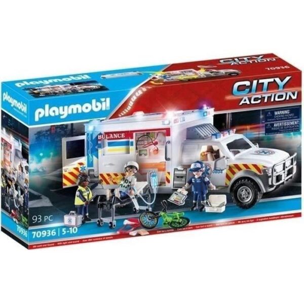 PLAYMOBIL 70936 Ambulance américaine avec secouristes et blessé