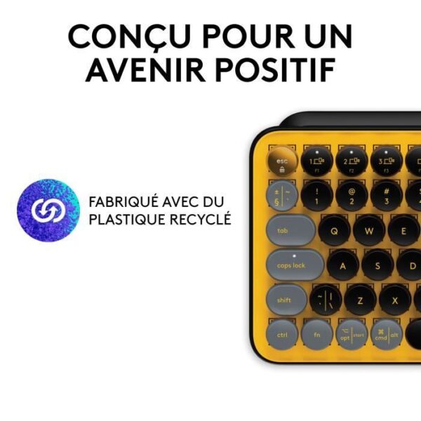 Clavier - Sans fil - Logitech - Pop Keys - Mécanique - Touche Emoji - AZERTY - Jaune
