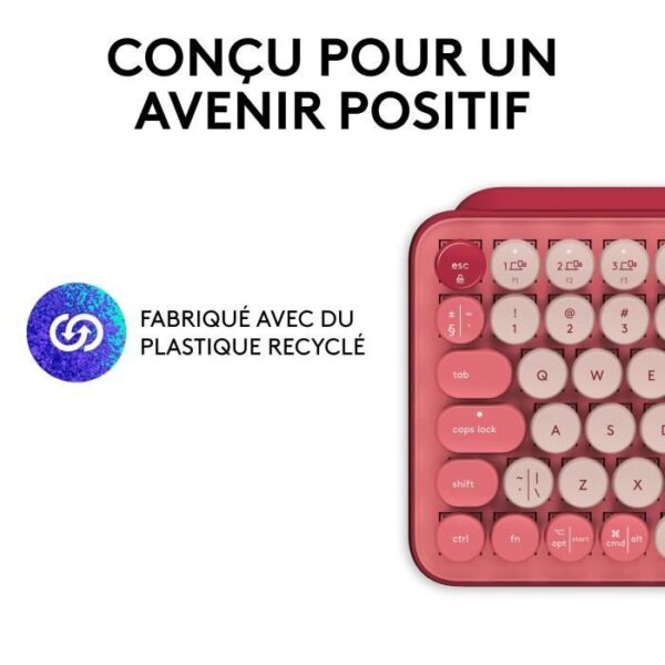 Clavier - Sans fil - Logitech - Pop Keys - Mécanique - Touche Emoji - Rose