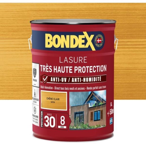 BONDEX - LASURE 8 ans - Indice 30 - Chene Clair - Satin - 5L