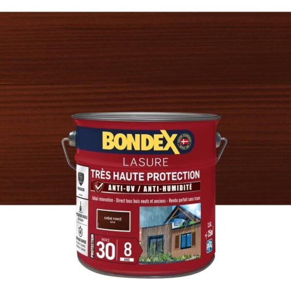 BONDEX - Lasure 8 ans - Indice 30 - Chene Foncé - Satin - 2