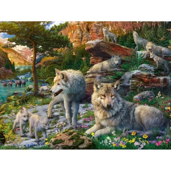 Puzzle 1500 pieces Loups au printemps