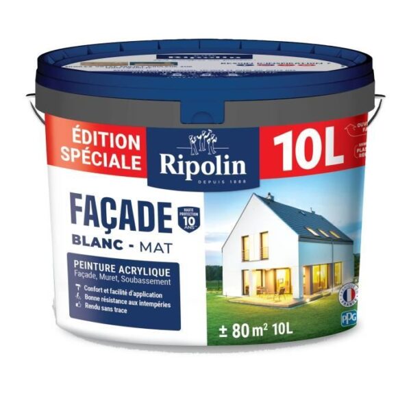 Peinture spéciale façade - RIPOLIN - Blanc - Mat - 10 L