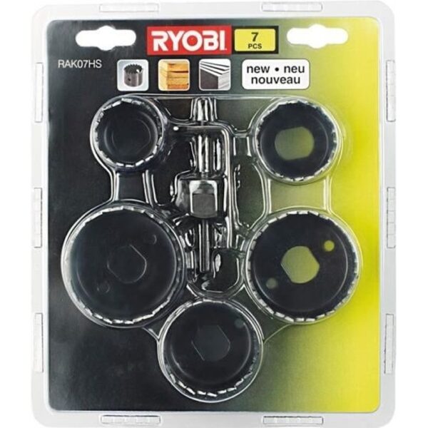 RYOBI - Blister 7 pieces scie cloche pour le bois 32 / 38 /  45 / 50 / 54 mm + foret centreur - RAK07HS
