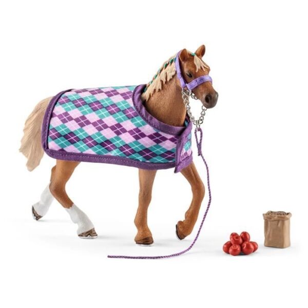 Set de Jouets schleich 5 Pieces avec Figurine Cheval Pur-sang anglais avec couverture - Jouet Cheval Réealiste avec Couverture