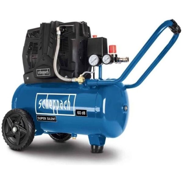 Compresseur d'air silencieux horizontal a deux cylindres Scheppach HC25Si - 24 L - 1100W - 8 barss - 1