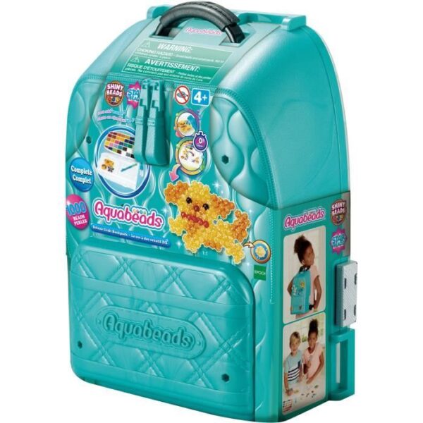 Aquabeads Le sac-a-dos créatif DX, 1000 perles de différentes formes et couleurs, perles qui collent avec de l'eau, 31993, Des 4 ans