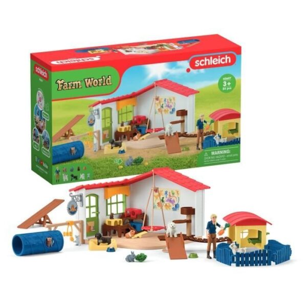 Hôtel des Animaux de la Ferme - Grand coffret de 54 Pieces de Jouets Schleich avec Chien