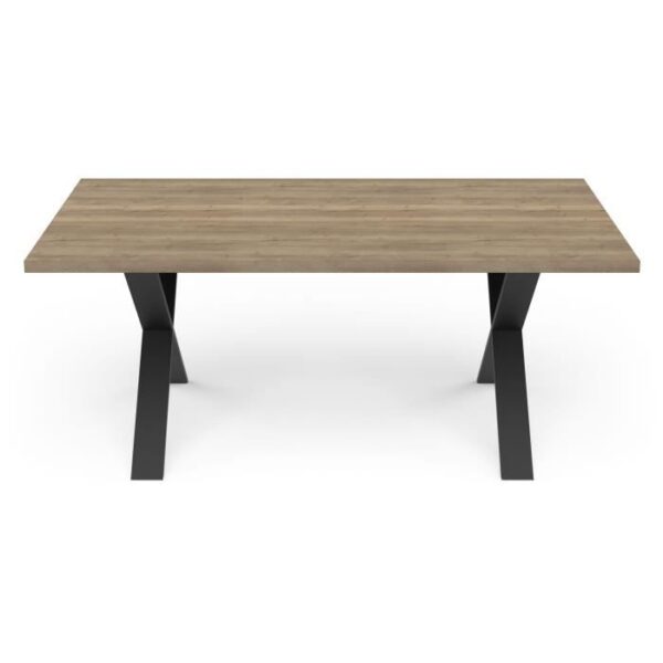 Table - STOUT - Rectangulaire - Décor mélamine halifax - Pied en X noir mat - 6 places - 180 x 90 cm - DEMEYERE